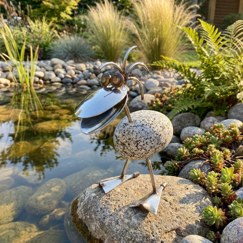 Ente aus granit und edelstahl - ente,