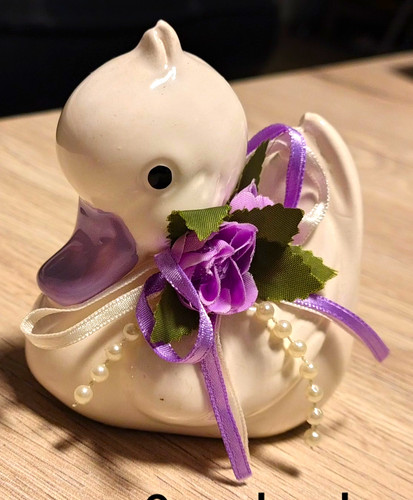 Dekofigur ente weiß lila mit - ente,